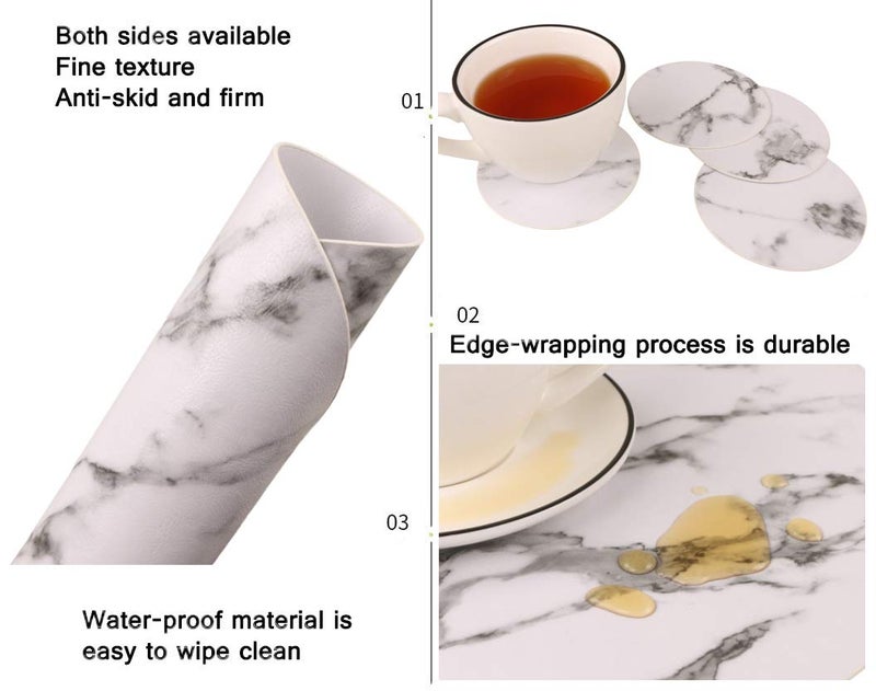 Jovono Marble Round Placemats and Coasters, Faux Leather Waterproof Table Mats, Easy to Wipe Off for Kitchen Dining Round Table - Image 5